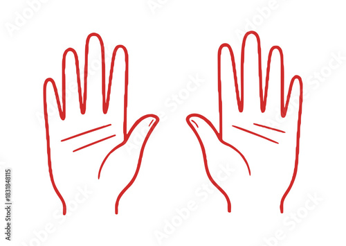 Two open hands are shown as a line drawing, with simple lines inside representing palm lines. The style is a hand drawn design.