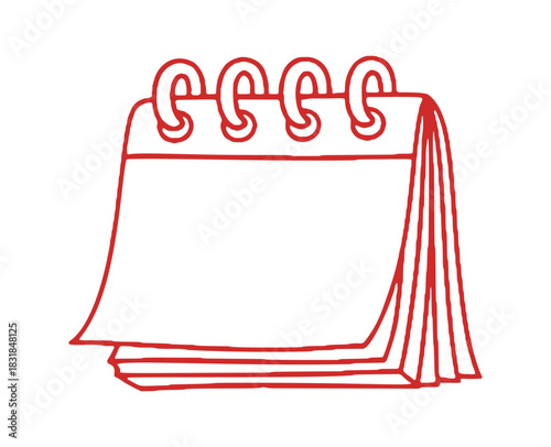 Hand drawn vector shows a red desk calendar with blank pages, a simple, clean design, useful as a graphic icon or element.