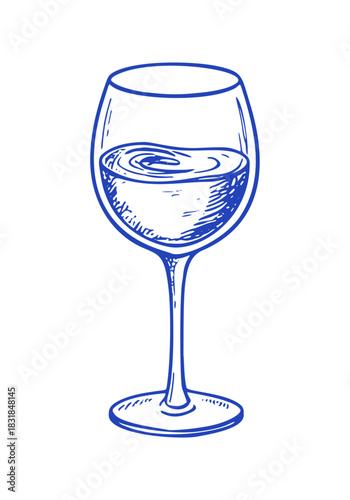 It is a simple hand drawn vector of a full glass of wine. The line art is perfect for icons, doodles, or mediterranean themes.