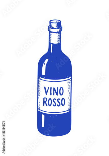 A hand drawn doodle of a Vino Rosso bottle. This icon is perfect for Mediterranean celebrations and restaurant designs.