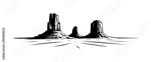 Stunning desert landscape with mesas in black and white