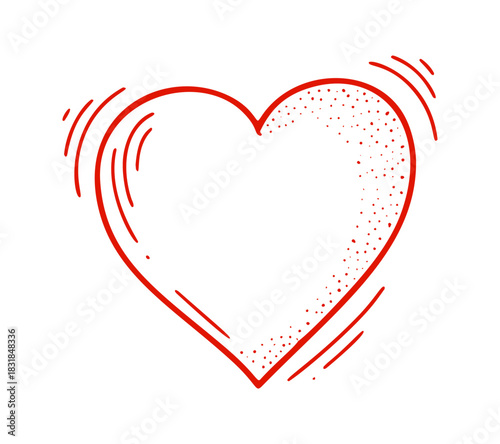 A simple hand drawn red heart with wavy lines and dots conveys feelings of love and affection. The background is plain white.