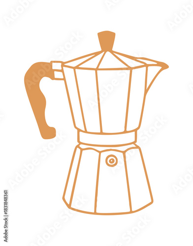 A hand-drawn line icon shows a moka pot, which is a stovetop espresso maker. It is frequently used in Mediterranean regions.