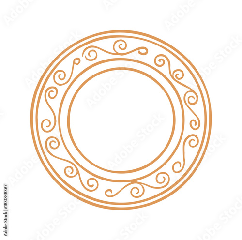 Hand drawn vector illustration showing an abstract circular frame with mediterranean ornament design. A simple line icon doodle.