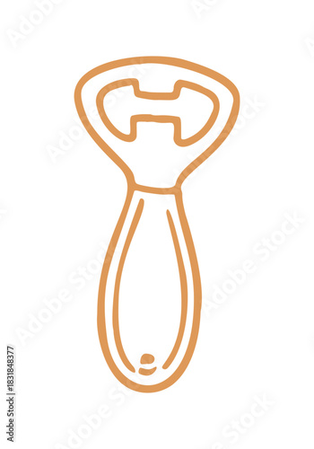 A simple vector doodle of a bottle opener is hand drawn with a Mediterranean vibe, showcasing simple lines on a white background.