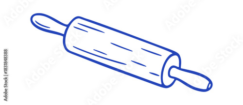 A blue outlined rolling pin, frequently used for baking dough and crusts, is displayed on a white background.
