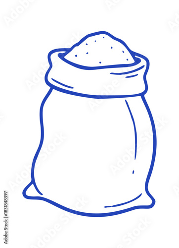 Blue line icon: full bag, likely grain. Mediterranean food/farming.