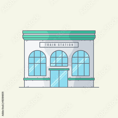 Flat Train Station Building Illustration