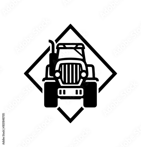 Tractor icon logo, farming machinery equipment symbol