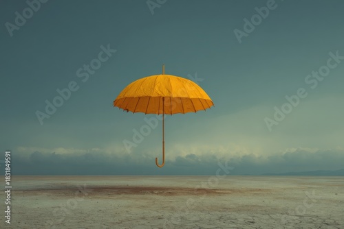 Surreal Floating Umbrella in Desert