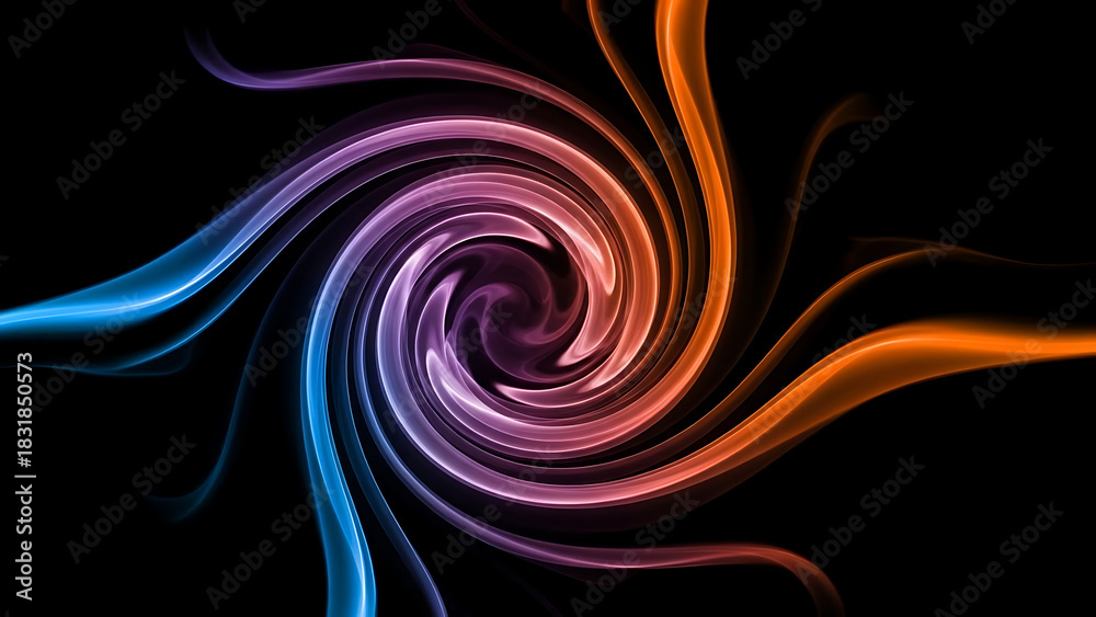 Obraz premium Abstract Swirl of Blue Orange and Purple Smoke on Black Background