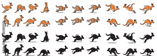 Kangaroos jumping sequence with transparent background
