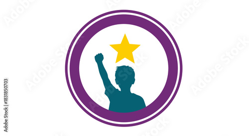 A powerful silhouette of a person with a raised fist and a shining star, symbolizing triumph, empowerment, and the relentless pursuit of goals.