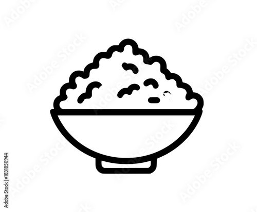 bowl oats white bowl, black white illustration. | Clean, isolated vector art for creative projects.