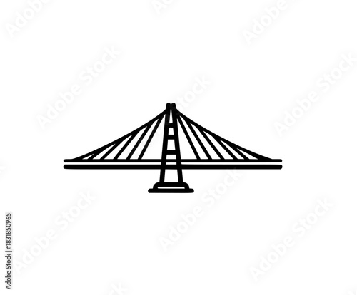 bridge overpassing river, standing tall black white world. | Clean, isolated vector art for creative projects.