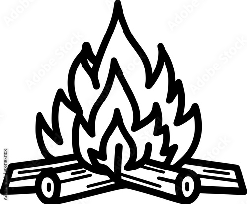 Flames Ascending: Simplistic Campfire Icon Black White | Clean, isolated vector art for creative projects.