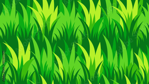 Seamless pattern of vibrant green grass blades in a stylized flat design