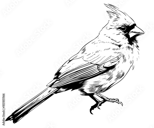Melodic Avian Icon: Cardinal Black White | Clean, isolated vector art for creative projects.