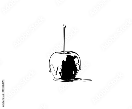 monochrome symphony sweetness: caramel apple stick flat vector icon | Clean, isolated vector art for creative projects.