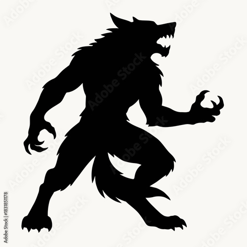 Simple silhouette vector illustration of a werewolf in strong bold style