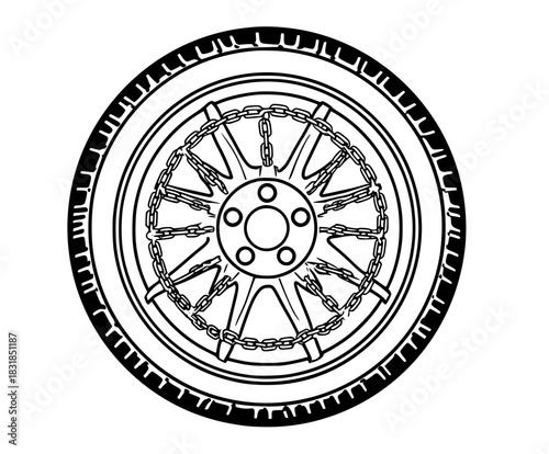 Black White Tire Snow Chains Icon | Clean, isolated vector art for creative projects.