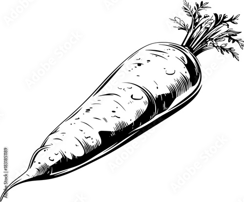 Monochrome Vegetable Vigil: Carrot's Silent Guardian | Clean, isolated vector art for creative projects.