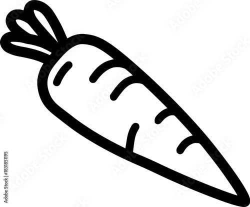 Elegant Black White Carrot Drawing | Clean, isolated vector art for creative projects.