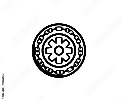 Elegant Black White Snowflake Design Tire | Clean, isolated vector art for creative projects.