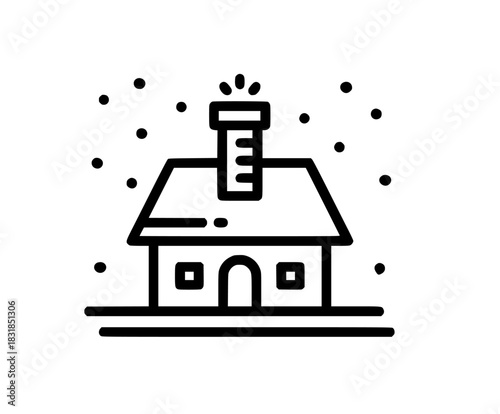 quaint black white village house snowy rooftop | Clean, isolated vector art for creative projects.