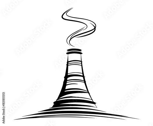Echoes industry: solitary chimney black white | Clean, isolated vector art for creative projects.