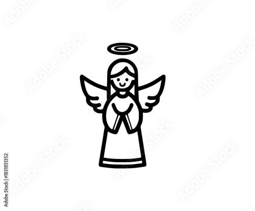 Elegant Christmas Angel, Flat Vector Icon, Black White | Clean, isolated vector art for creative projects.