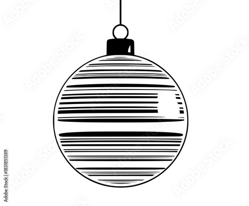 Elegant black white striped Christmas bauble ornament flat vector icon 1 | Clean, isolated vector art for creative projects.
