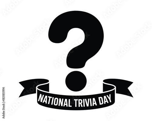 National trivia day graphic with question mark and ribbon banner