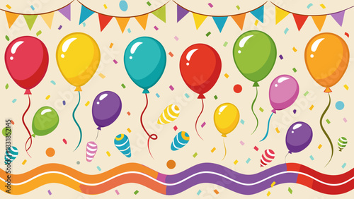 Colorful balloons and festive bunting decoration for a happy celebration