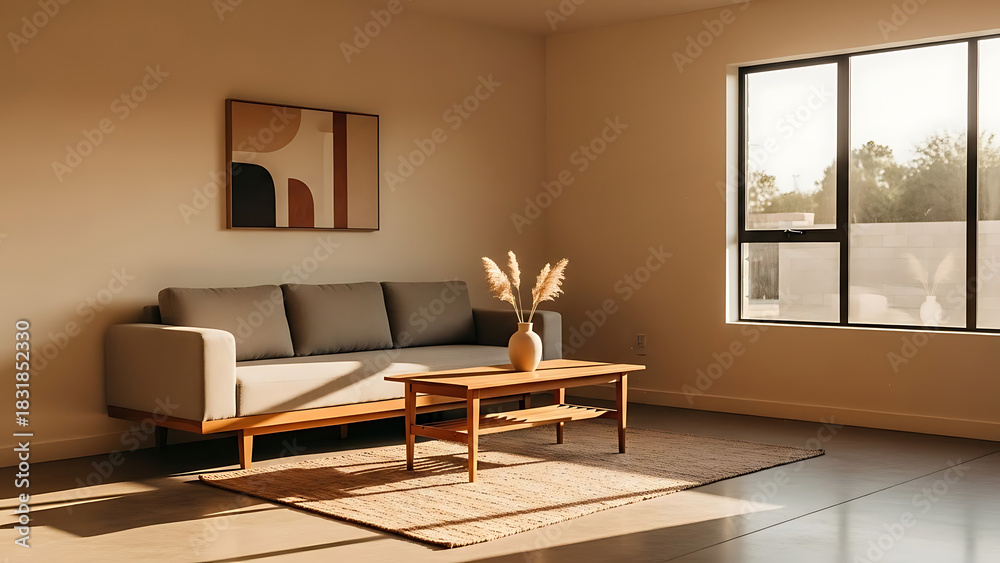Fototapeta premium Modern Living Room with Sofa Rug and Window for Interior Design