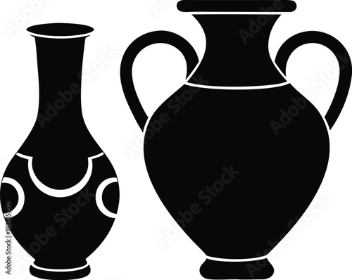 different vase shape icons, ancient pottery form, cad drawing flat silhouette vector illustration