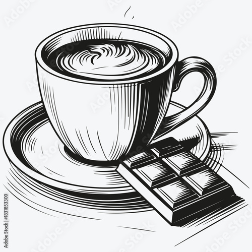 cup of coffee and chocolate bar sketch illustration vector