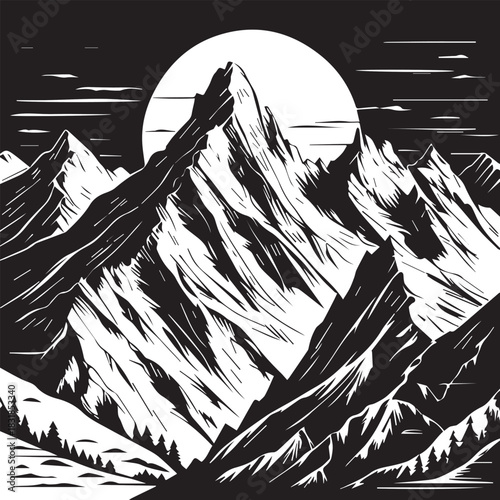 engraved mountain range illustration vector