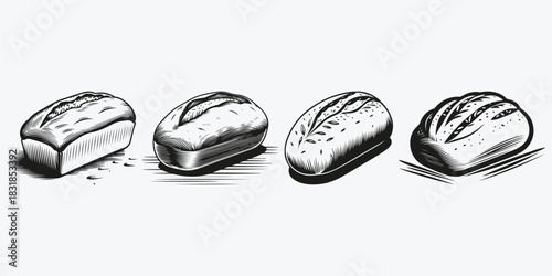 loaf of bread sketch illustration vector set