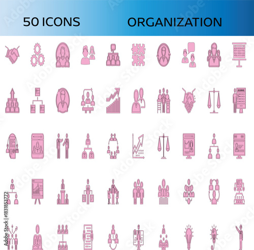 Pink vector icon ORGANIZATION  set for woman's fashion, baby clothes, love, heart, and shopping bag illustration collection