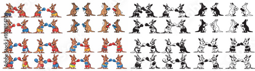 Boxing rabbits animation sequence in various poses