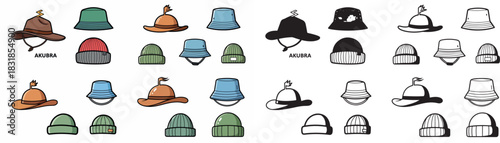 Various hat styles collection with transparent background
