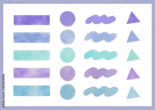 手描きの水彩あしらい図形 青blue