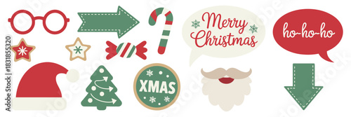 Festive Christmas Photo Booth Props with Santa Beard, Mustache, Candy Canes and Holiday Speech Bubbles for Party Decorations