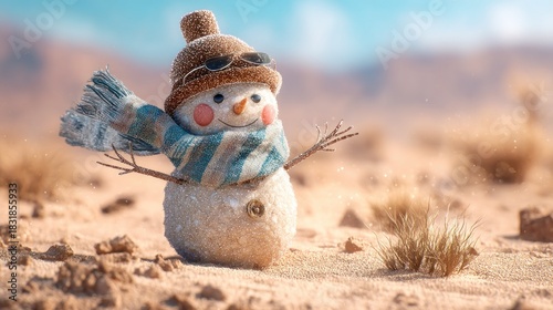 Snowman desert scene