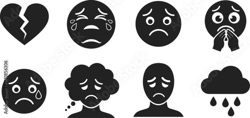 Collection of depressed and sad emotional expressions in black and white