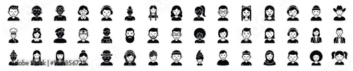 A large collection of diverse people avatar icons. This set includes various ages, genders, professions, and styles, suitable for user profiles, social media, and web interfaces.