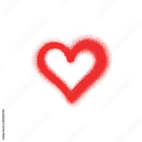 Spray painted red heart icon, graffiti love symbol with overspray texture vector