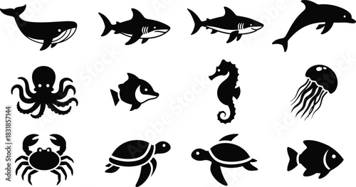 set of fish animals silhouettes