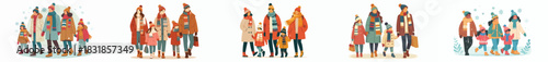 family walking in winter. Vektor, design, minimalist, illustrations, set icon